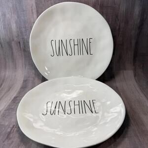 Rae Dunn Set of 2 "SUNSHINE" Melamine 10" Dinner Plates Round White & Black